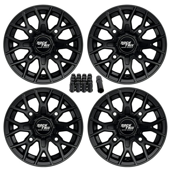 RockTrix RT104 12in ATV Wheels 4x156 Rims, 12x7, 4+3 Offset, Includes 12x1.5 Spline Lug nuts, Compatible with 2014-2019 Polaris Sportsman RZR Ranger Crew UTV - 4/156 (Set of 4)