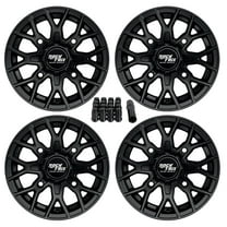 RockTrix RT104 12in ATV Wheels 4x156 Rims, 12x7, 4 3 Offset, Includes 3/8x24 Spline Lug nuts, Compatible with Polaris Sportsman RZR Ranger UTV - 4/156 (Set of 4)