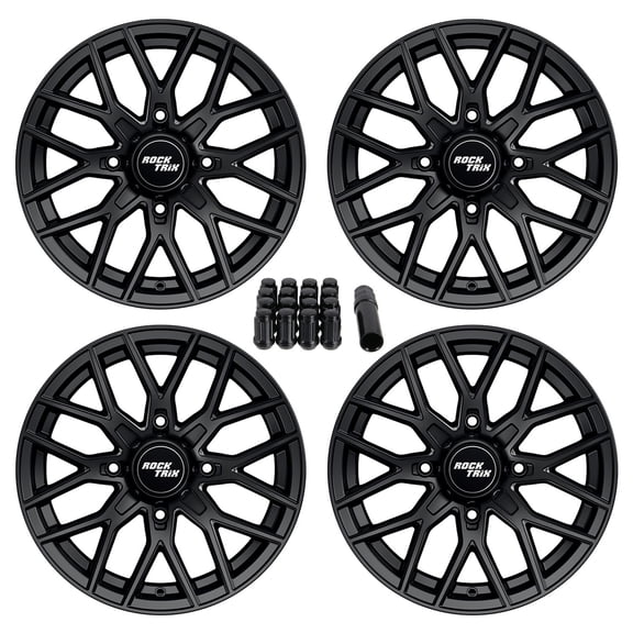 RockTrix RT104 14in ATV Wheels 4x156 Rims, 14x7, 5+2 Offset, Includes 12x1.5 Spline Lug nuts, Compatible with 2014-2019 Polaris Sportsman RZR Ranger Crew UTV, 4/156, Set of 4