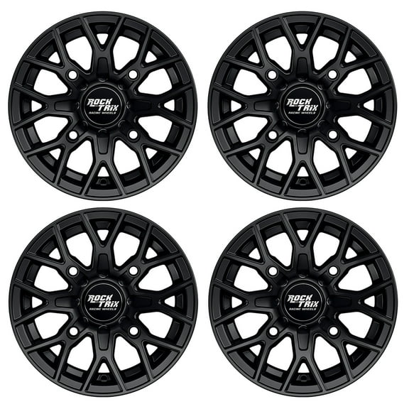 RockTrix RT104 14in ATV Wheels Rims 14x7 Matte Black, 4x156 Bolt Pattern, 4+3 offset, Compatible with Polaris Sportsman RZR Ranger - 4/156 (Set of 4)