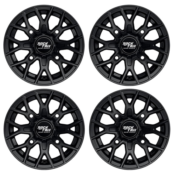 RockTrix RT104 14x7 4x110 14 inch Wheels for ATV UTV SxS IRS, 4/110 Rims +10mm Offset (4+3), Compatible with Honda Rancher Rincon Yamaha Grizzly Kodiak Rhino, Also fits Suzuki King Quad, Matte Black