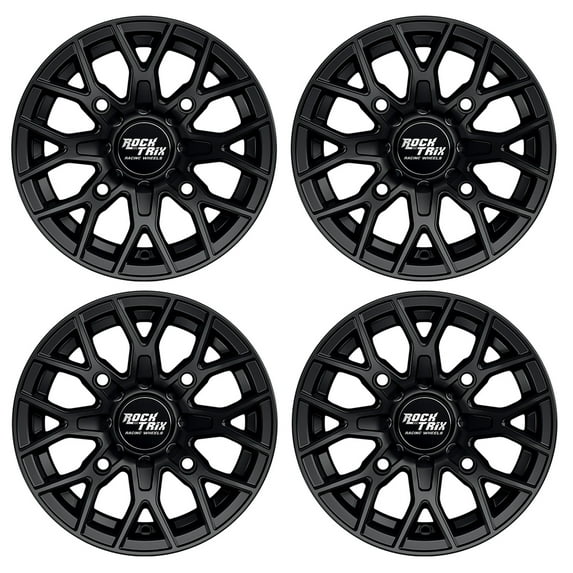 RockTrix RT104 15in Wheels 15x7, 4x156 Bolt Pattern, 4+3 offset, ATV UTV SxS Rims, Compatible with Polaris Sportsman RZR Ranger Ranger Crew, 4/156 Matte Black, Set of 4