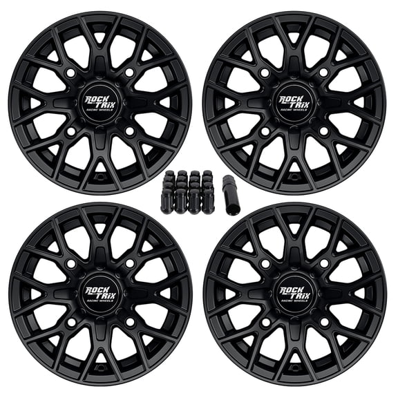 RockTrix RT104 4pc 14in ATV Wheels 4x110 Rims 14x7, 5+2 Offset, Includes 10x1.25 Lug Nuts - Compatible with IRS Honda Kawasaki Yamaha Rubicon Rincon Brute Force Kodiak Grizzly Rhino 4/110 (Set of 4)
