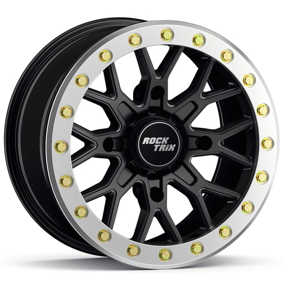 RockTrix RT104BL Beadlock 14in ATV Wheel Rim 14x7 Matte Black, 4x156 Bolt Pattern, 4+3 offset, Compatible with Polaris Sportsman RZR Ranger 4/156, Single 1pc