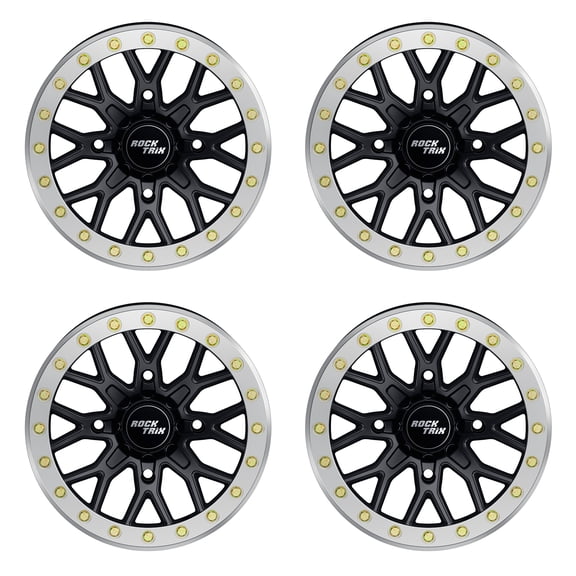 RockTrix RT104BL Beadlock 15in Wheels 15x7, 4x156 Bolt Pattern, 4+3 offset, ATV UTV SxS Rims, Compatible with Polaris Sportsman RZR Ranger Ranger Crew, 4/156 Matte Black, Set of 4