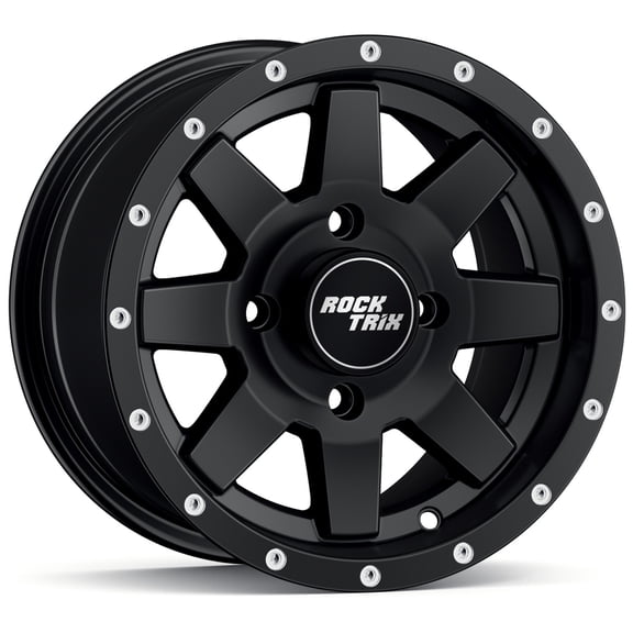 RockTrix RT106 12in ATV Wheels Rims 12x7 Matte Black, 4x156 Bolt Pattern, 4+3 offset, Compatible with Polaris Sportsman RZR Ranger - 4/156 Single
