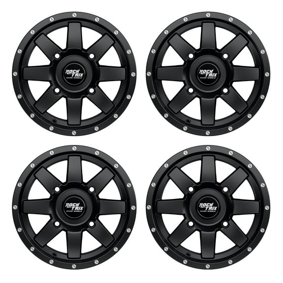 RockTrix RT106 14in ATV Wheels Rims 14x7 Matte Black, 4x156 Bolt Pattern, 4+3 offset, Compatible with Polaris Sportsman RZR Ranger - 4/156 (Set of 4)