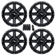 RockTrix RT106 15in ATV Wheels 4x156 Rims, 15x7, 4+3 Offset, Includes 3/8x24 Spline Lug nuts, Compatible with Polaris Ace RZR XP Ranger Crew UTV, 4/156, Set of 4