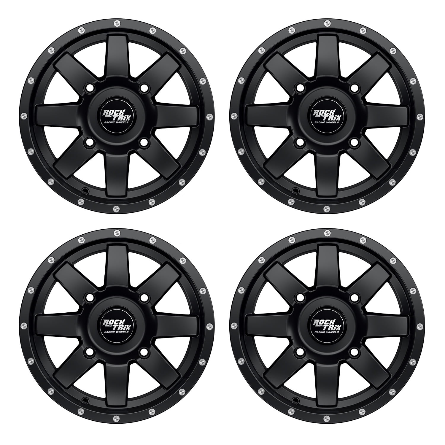 RockTrix RT106 4pc 14in ATV Wheels 4x110 Rims, 14x7, 5+2 Offset, For ...