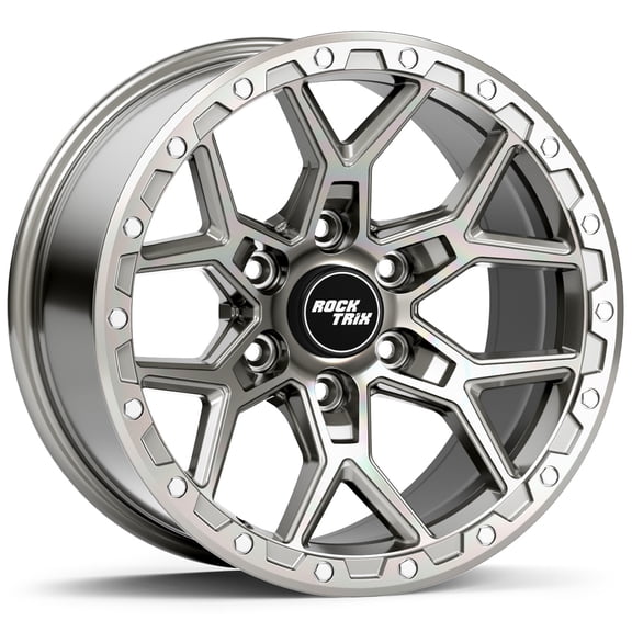 RockTrix RT107 17 inch Wheel for 2004-2026 Ford F150, 17x9 6x135 Rims -12mm Offset, 4.5in Backspacing, Machined Silver, 2200 lb Weight Rating, Also compatible with Bronco Raptor