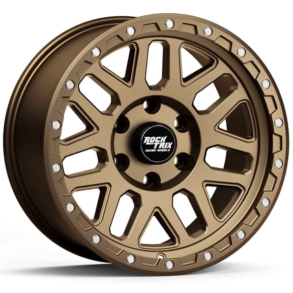 RockTrix RT110 17 inch Wheel for 2004-2026 Ford F150, 17x9 6x135 Rims -12mm Offset, 4.5in Backspacing, Matte Bronze, 2200 lb Weight Rating, Also compatible with Bronco Raptor