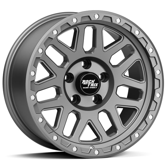 RockTrix RT110 17 inch Wheel Compatible with Jeep Wrangler JK JL 17x9 5x5 Wheels (-12mm Offset, 4.5in Backspace) 5x5 PCD, 71.5mm Bore, Gunmetal Gray Wheels, Also fits Gladiator JT Rims