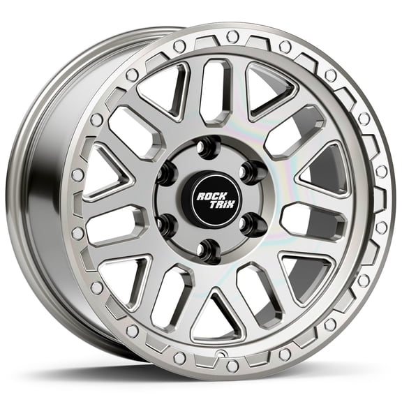 RockTrix RT110 20x9 Machined Silver Off Road Wheels 6x139.7 Bolt Pattern (6x5.5) -12mm Offset, 20 Inch Rims Compatible with Chevy Silverado 1500, GMC Sierra 1500, and 2019-2026 Ram 1500