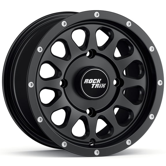 RockTrix RT111 12in ATV Wheel Rim 12x7 Matte Black, 4x156 Bolt Pattern, 4+3 offset, Compatible with Polaris Sportsman RZR Ranger - 4/156