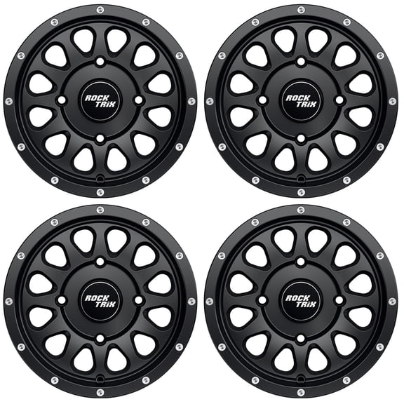 RockTrix RT111 12in ATV Wheels Rims 12x7 Matte Black 4x137, 5+2 Offset, Compatible with Bombardier Outlander CanAm Can-Am Can Am Commander Maverick Renegade Kawasaki 4/137 (Set of 4)