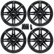 RockTrix RT111 15in ATV Wheels Rims 15x7 Black 4x137, 4+3 Offset, includes 12x1.5 Spline Lug nuts, Compatible with Honda Pioneer 1000, Talon, 4/137, Set of 4