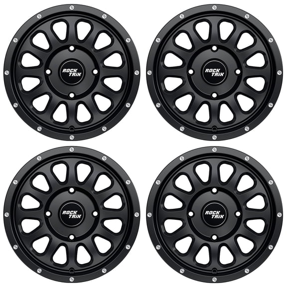RockTrix RT111 15x7 ATV Wheels 4x110, 4+3 Offset (10mm), 4/110 UTV Rims Compatible with Honda Pioneer, Yamaha Rhino Viking Wolverine, Also Fits CFMOTO UFORCE ZFORCE Segway, Matte Black, Set of 4