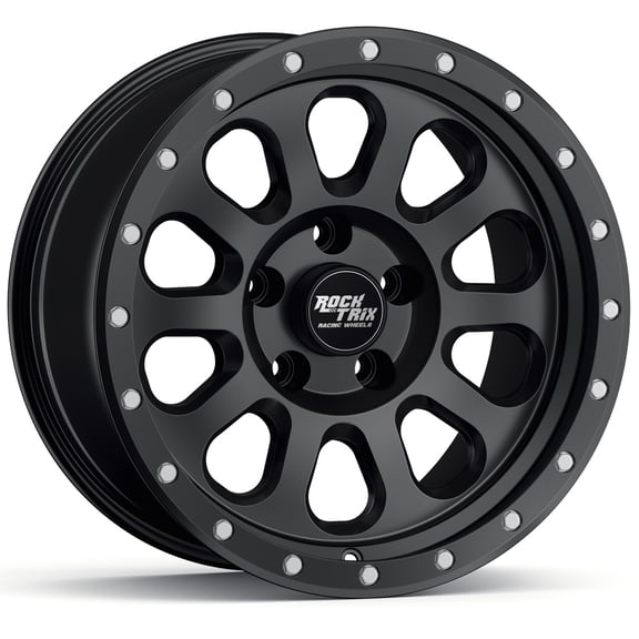 RockTrix RT111 17 Inch Wheel Compatible with Jeep Wrangler JK JL Gladiator JT Rims, 5x5" 5x127 PCD, 17x9 -12mm Offset, 4.5" Backspace, 71.5mm Bore, Matte Black 17" Wheel