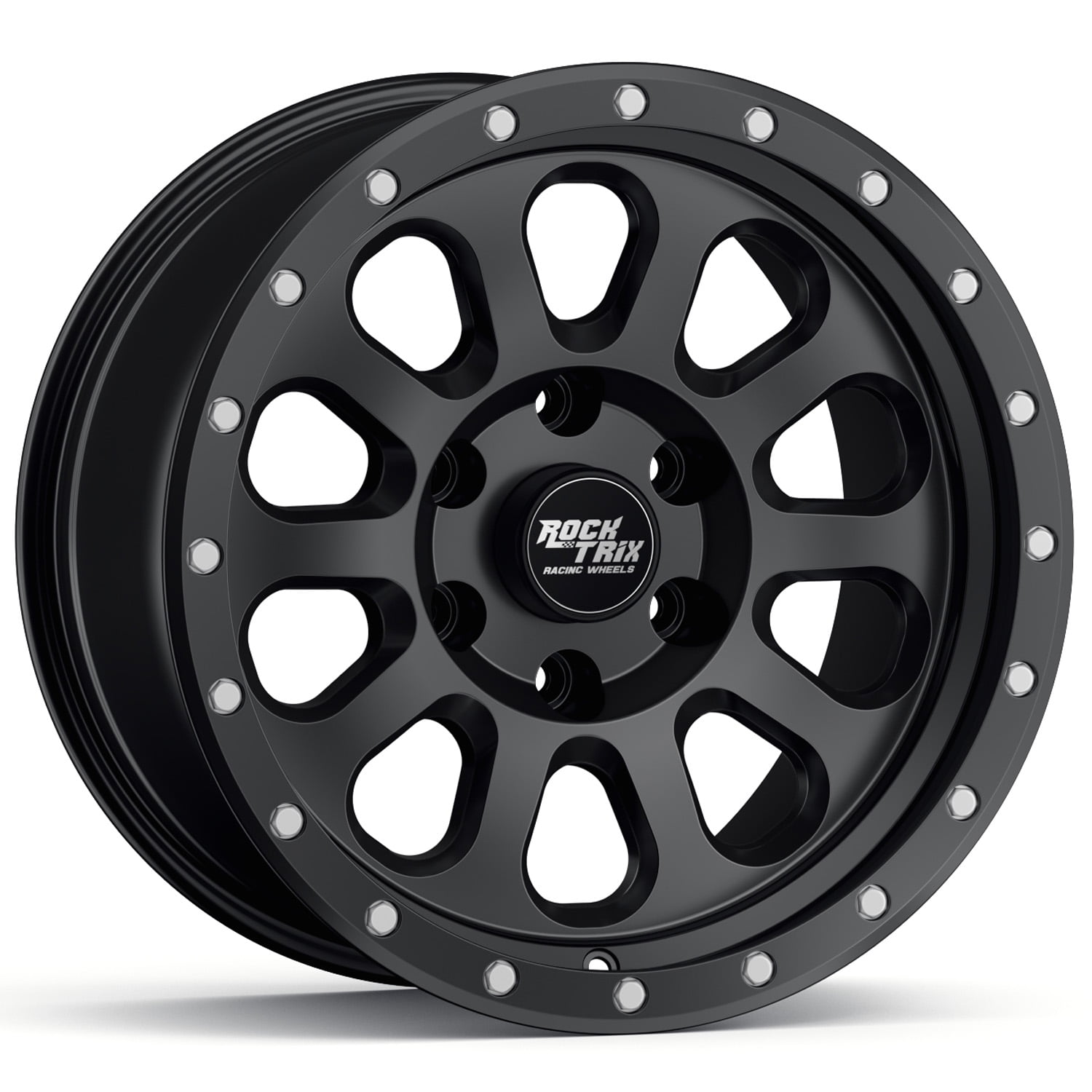 RockTrix RT111 17 inch Wheel for 2004-2026 Ford F150, 17x9 6x135 Rims -12mm Offset, 4.5in Backspacing, Matte Black, 2200 lb Weight Rating, Also compatible with Bronco Raptor