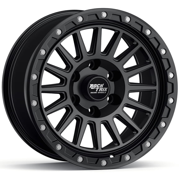 RockTrix RT113 17 inch Wheel for 2004-2026 Ford F150, 17x9 6x135 Rims -12mm Offset, 4.5in Backspacing, Matte Black, 2200 lb Weight Rating, Also compatible with Bronco Raptor