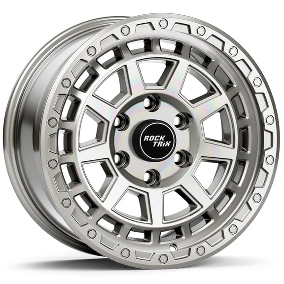 RockTrix RT114 17 inch Wheel for 2004-2026 Ford F150, 17x8.5 6x135 Rims, 0mm Offset, 4.75in Backspacing, Machined Silver, 2200 lb Weight Rating, Also compatible with Bronco Raptor