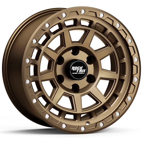 RockTrix RT114 17 inch Wheel for 2004-2026 Ford F150, 17x9 6x135 Rims -12mm Offset, 4.5in Backspacing, Matte Bronze, 2200 lb Weight Rating, Also compatible with Bronco Raptor