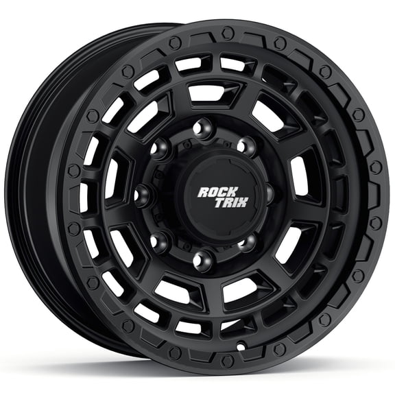 RockTrix RT114 17 inch Wheel 8x180 Compatible with Chevrolet Silverado 2500HD 3500HD, 17x8.5 (0 Offset, 4.75 Backspace), Black, Also fits GMC Sierra 2500HD 3500 HD
