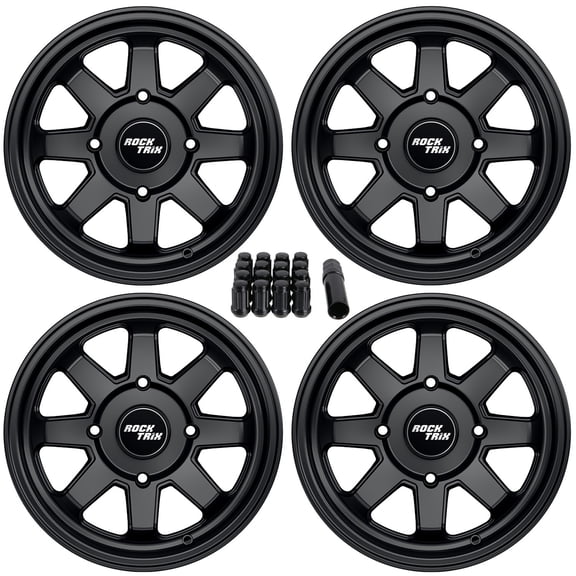 RockTrix RT116 14x7 4x110 14 inch Wheels for ATV UTV SxS IRS, 4/110 Rims +10mm Offset (4+3), 10x1.25 Nuts, Fits Honda Rancher Rincon Yamaha Grizzly Kodiak Rhino, Fits Suzuki King Quad, Matte Black