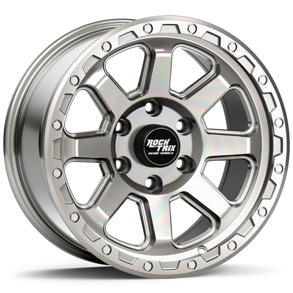 RockTrix RT116 17 Inch Wheel Compatible with Toyota Tacoma, 4Runner, FJ Cruiser, 99-06 Tundra, 6x5.5" 6x139.7 Bolt Pattern, 17x9 -12mm Offset, 4.5" Backspace, 106.1mm Bore, Machined Silver