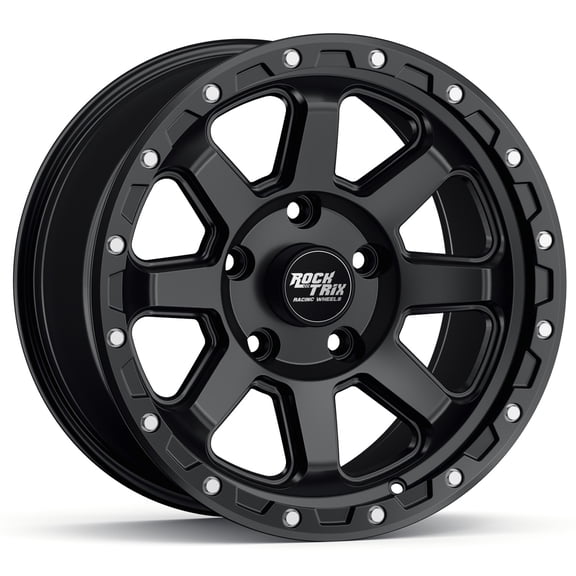 RockTrix RT116 17 inch Wheel Compatible with Jeep Wrangler JK JL 17x9 5x5 Wheels (-12mm Offset, 4.5in Backspace) 5x5 PCD, 71.5mm Bore, Black Wheels, Also fits Gladiator JT Rims