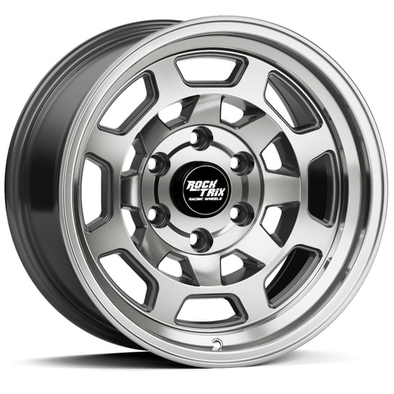 RockTrix RT117 17 inch Wheel for 2004-2026 Ford F150, 17x9 6x135 Rims -12mm Offset, 4.5in Backspacing, Machined Gunmetal, 2200 lb Weight Rating, Also compatible with Bronco Raptor