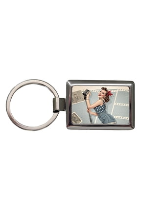 Rockabilly Retro 50's Pin-Up Girl Metal Rectangle Keychain