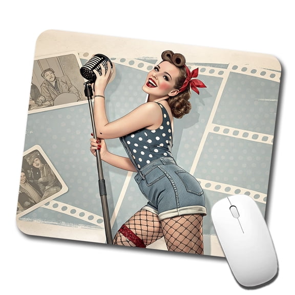 Rockabilly Retro 50's Pin-Up Girl Mouse Pad Low Profile Gaming Mat