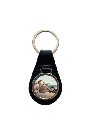 Rockabilly Retro 50's Pin-Up Girl With Tattoos Metal Black Leather Keychain