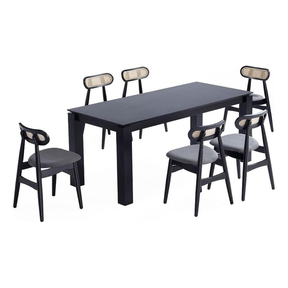 Gray and Black 7-Piece Wood Dining Set with Oval Back Chairs