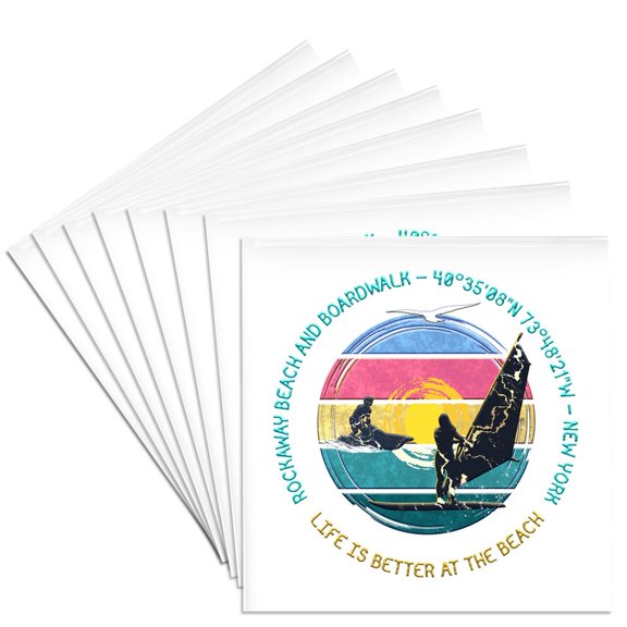 3drose, Rockaway Beach and Boardwalk, Queens, New York City, New York Gift, Set of 8 Ceramic Tile Coasters