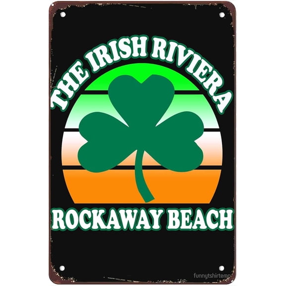 Rockaway Beach Queens NY Irish Riviera Retro Shamrock Metal Tin Sign, Vintage Wall Decor for Bar, Office, Kitchen, Bathroom, Man Cave, Pub, 8x12 Inch