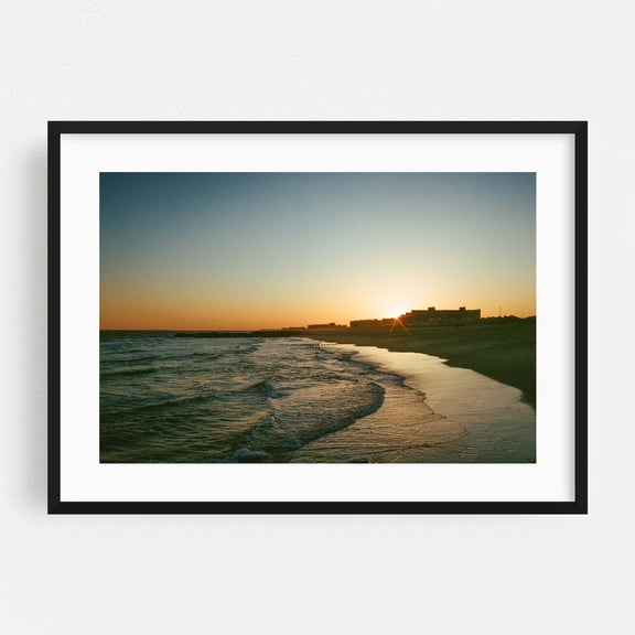 Rockaway Sunset - Queens New York Photography Sunset Beach Coast Ocean Waves Landscape Scenic Black Framed Wall Art Print 5 x 7 inches