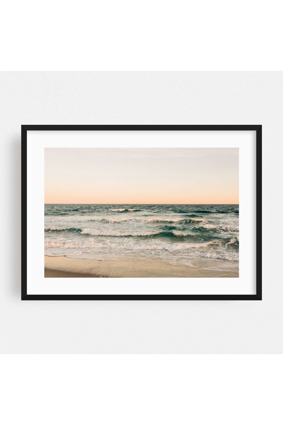 Rockaway Waves 06 - Queens New York Photography Ocean Waves Beach Coast Sunset Nature Scenic Black Framed Wall Art Print 5 x 7 inches