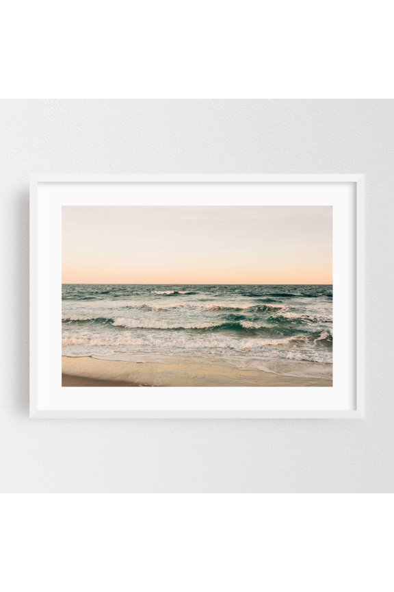 Rockaway Waves 06 - Queens New York Photography Ocean Waves Beach Coast Sunset Nature Scenic White Framed Wall Art Print 5 x 7 inches