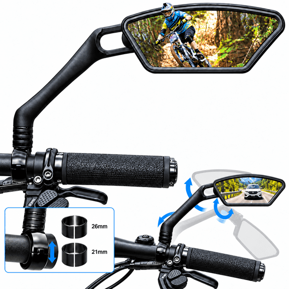 ROCKBROS Rear Mirror,Bike Handlebar Mirror Rotatable & Adjustable,Wide Angle Rear View Mirror Universal Bike fit