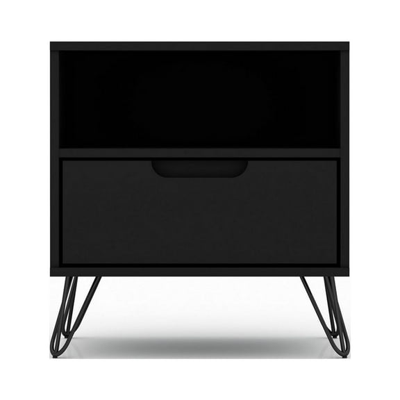 Rockefeller 1.0 Mid-Century- Modern Nightstand with 1-Drawer in Black