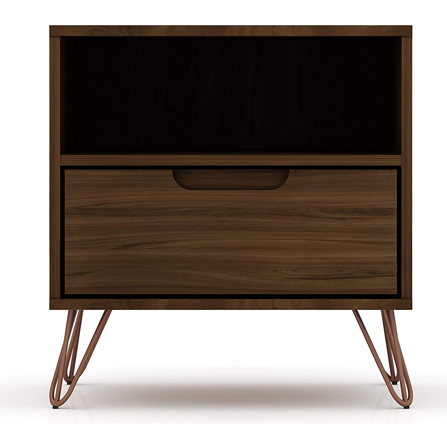 Mid-Century Modern Brown Nightstand with Metal Splayed Legs