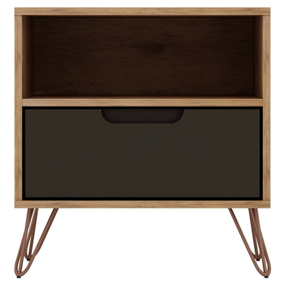 Rockefeller 1.0 Mid-Century- Modern Nightstand with 1-Drawer in Nature and Textured Grey