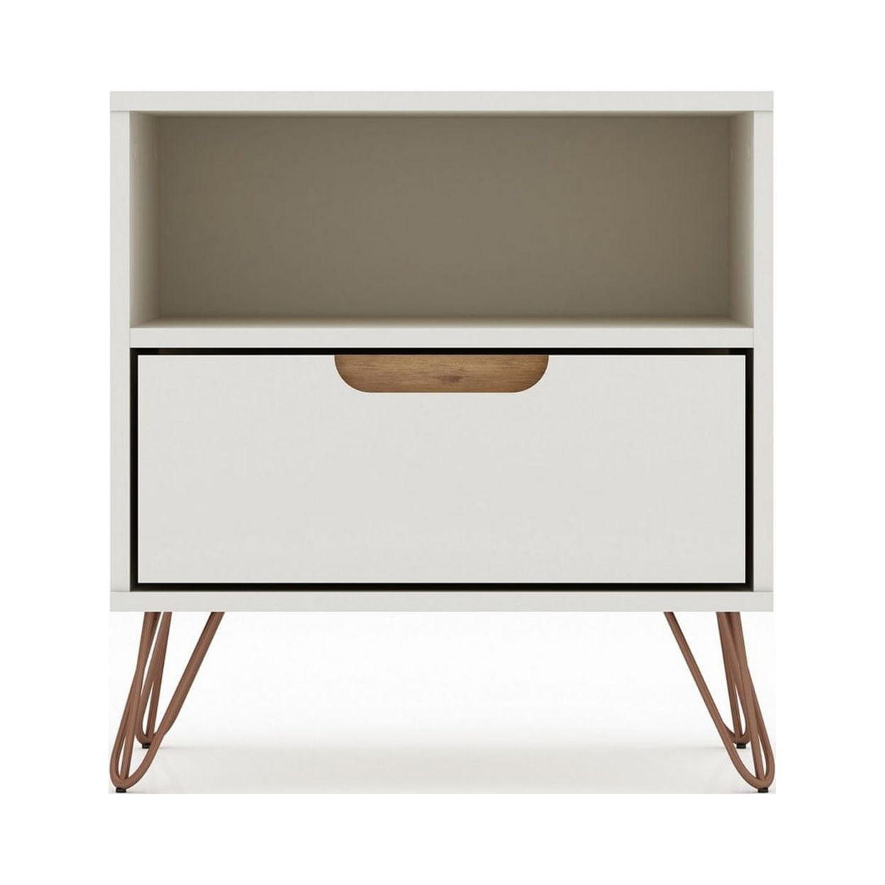 Off-White 1-Drawer Nightstand with Hairpin Legs