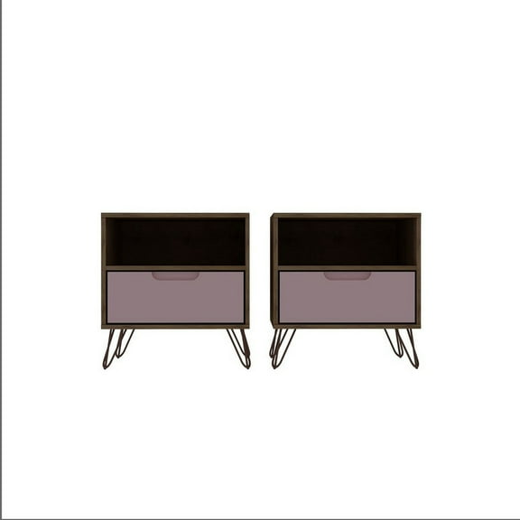 Rockefeller 1-Drawer Nature and Rose Pink Nightstand (Set of 2)