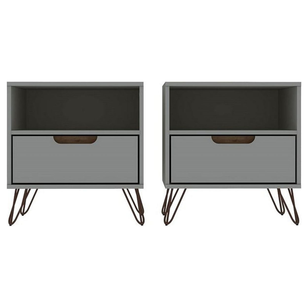 Set of 2 Gray Wood Nightstands with Hairpin Legs