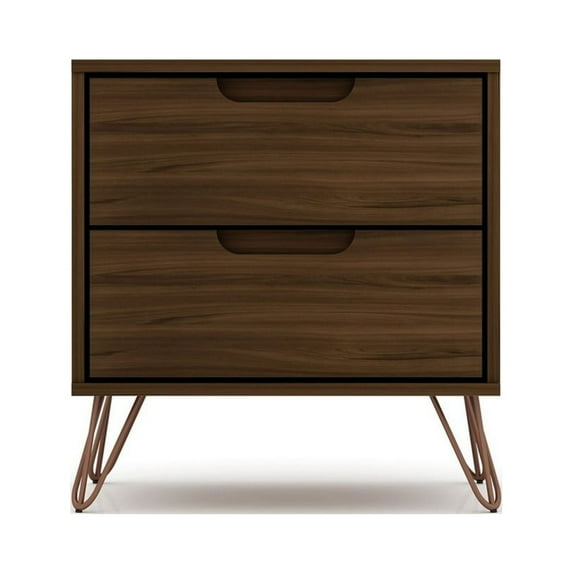 Rockefeller 2.0 Mid-Century- Modern Nightstand with 2-Drawer in Brown