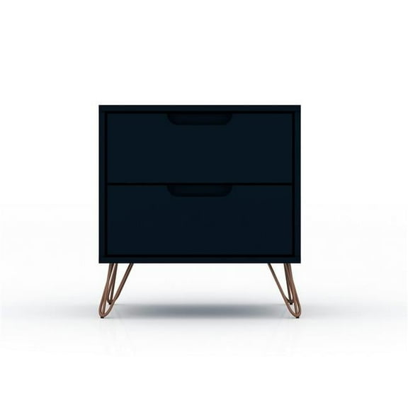 Rockefeller 2.0 Mid-Century- Modern Nightstand with 2-Drawer in Tatiana Midnight Blue, 21.65 x 20.08 x 17.62 in.