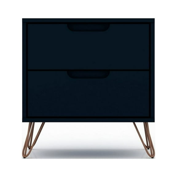 Rockefeller 2.0 Mid-Century- Modern Nightstand with 2-Drawer in Tatiana Midnight Blue